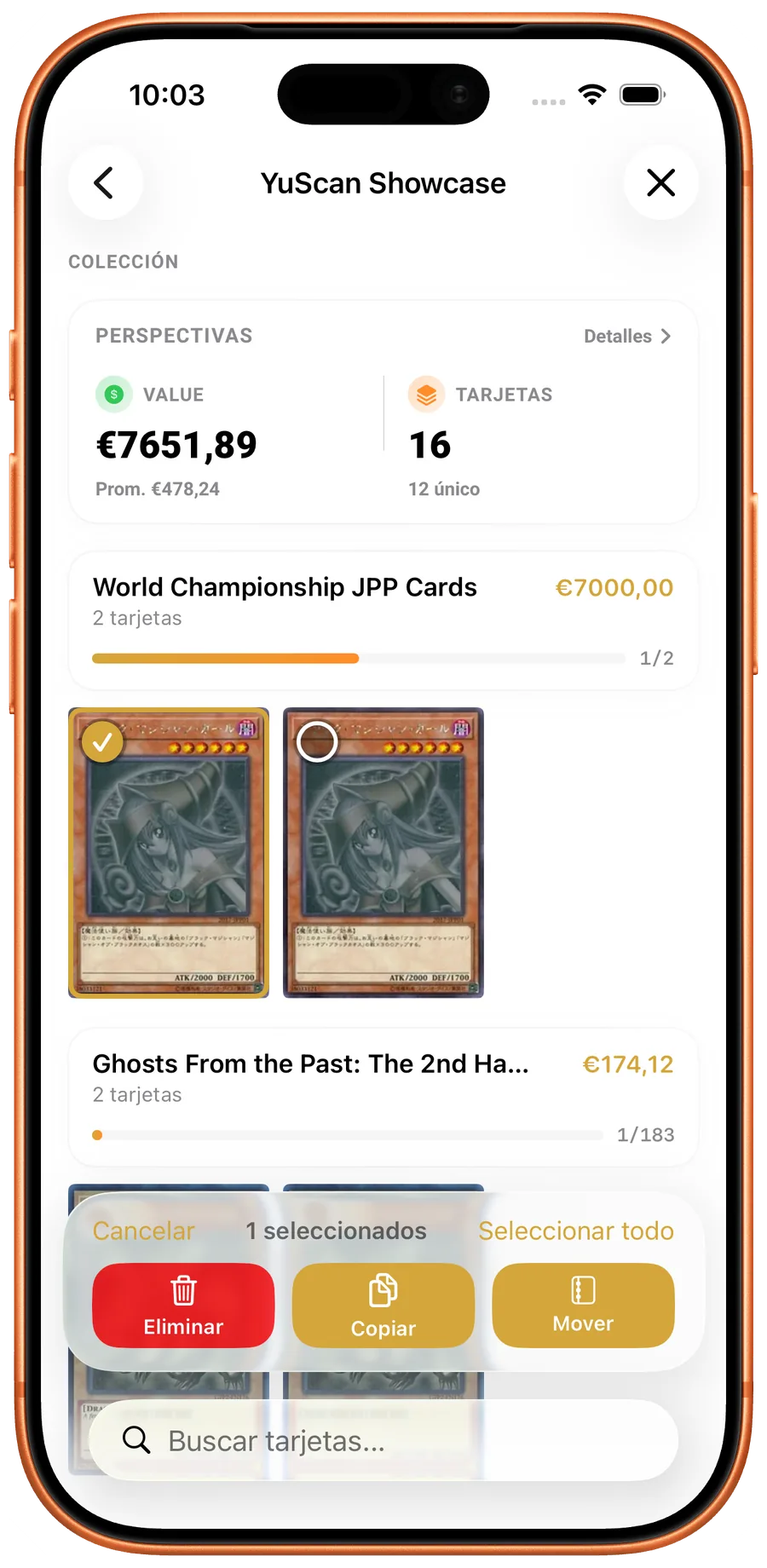 Seleccion multiple para mover, copiar o eliminar cartas