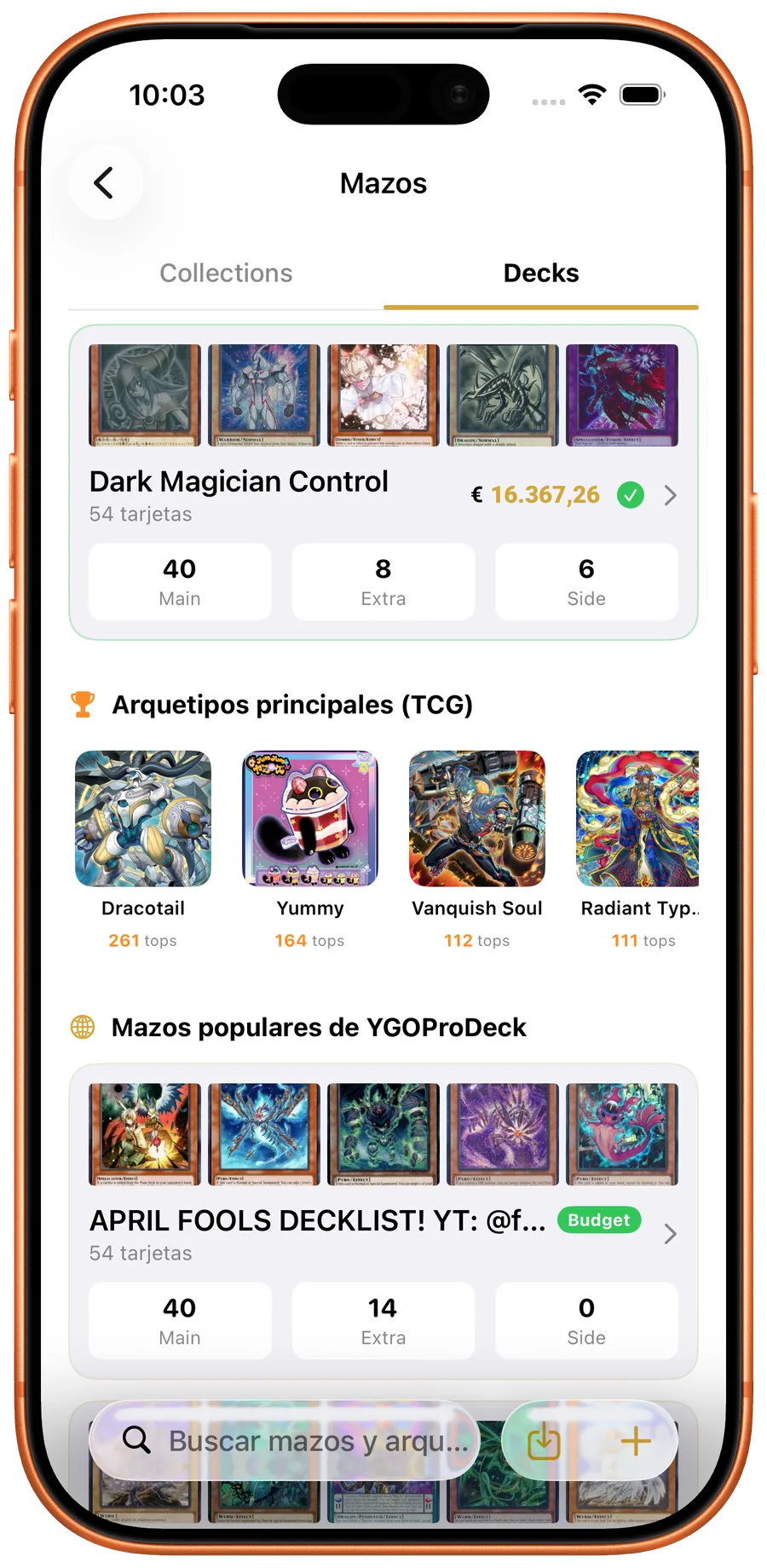 Lista de mazos Yu-Gi-Oh! con arquetipos, cantidades y valores