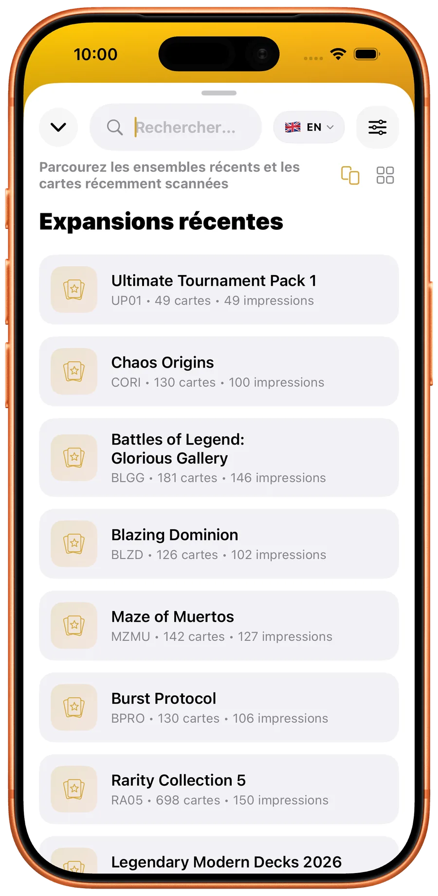 Recherche YuScan avec extensions Yu-Gi-Oh! recentes et filtres