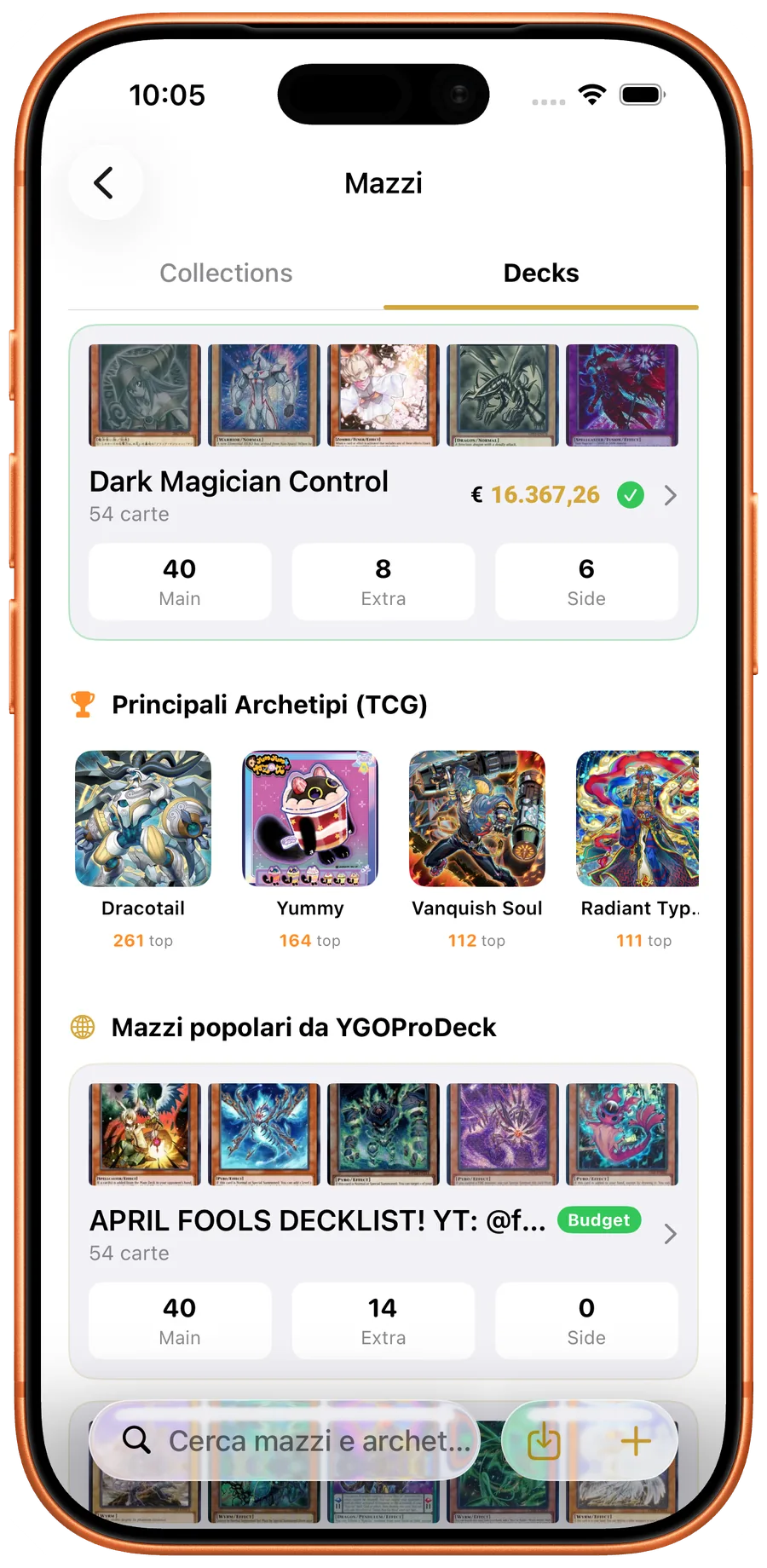 Elenco mazzi Yu-Gi-Oh! con archetipi, quantita e valori