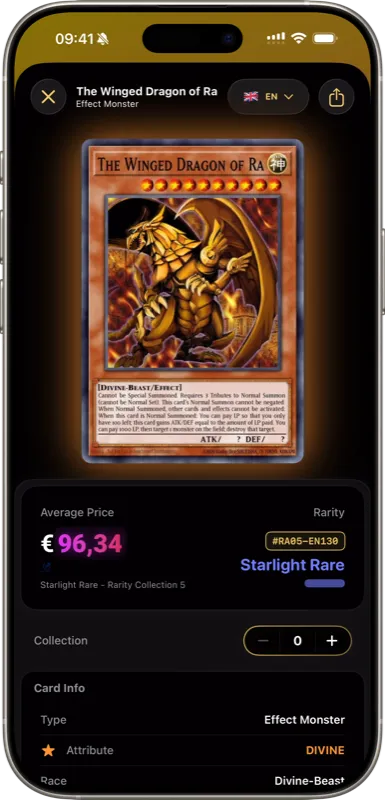 Card detail with pricing