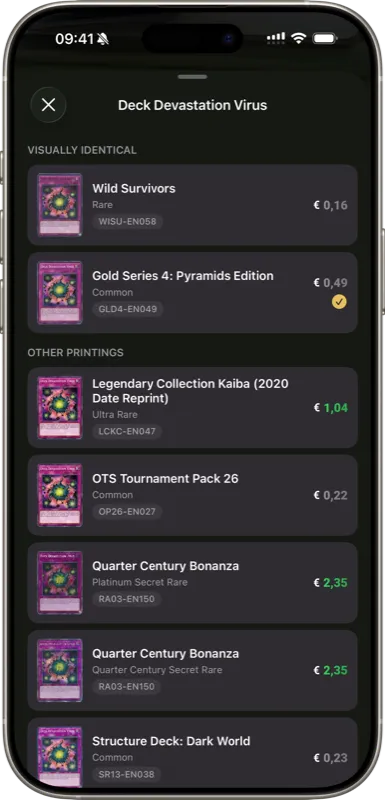 Select printing variant